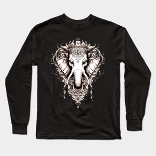 Thai Elephant Tattoo Design : Thai Sak Yant Chang Erawan (Elephant) Tattoo Design on a Dark Background Long Sleeve T-Shirt